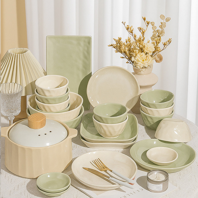 Cream-Style Tableware and Dish Set for Home Use, Jingdezhen Ceramic Bowls and Plates, Housewarming Gift, 2025 New Model, High Aesthetic Value