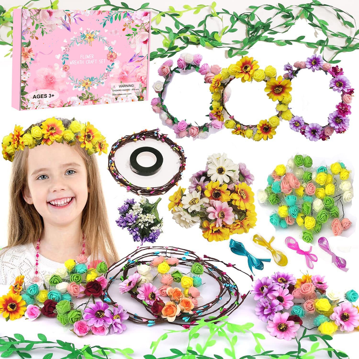 Cross-border children's DIY handmade wreath set, children's handmade wreath headpiece, forest girl vine headband with ribbon