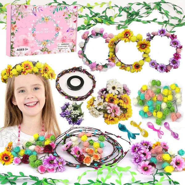 Cross-border children's DIY handmade wreath set, children's handmade wreath headpiece, forest girl vine headband with ribbon