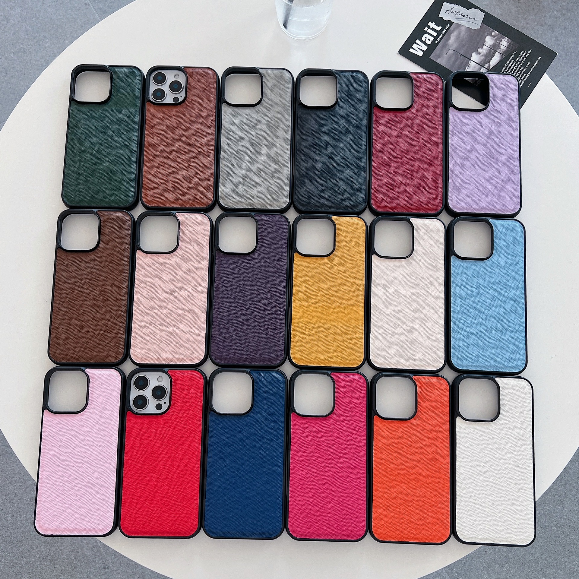 双色十字纹适用iPhone16promax苹果16E手机壳贴皮全包防摔保护