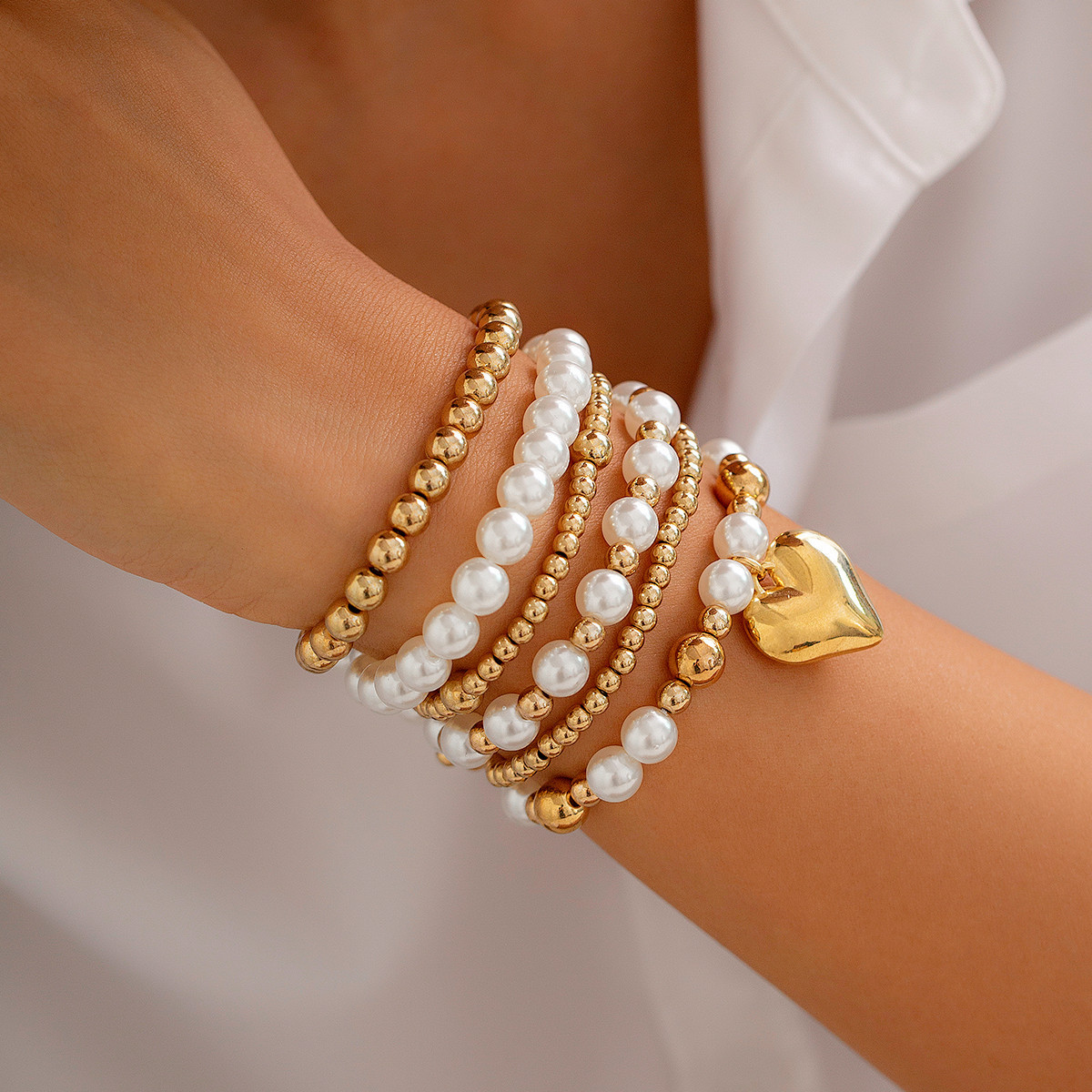 17g Weight CCB Pendant Material Bracelets Classification CCB, Imitation Pearl Chain Material Beaded Chain Chain Type 1 Set Quantity Banquet, Travel Occasion CCB, Imitation Pearl Material Heart Shape Pattern Women's Gender Plating Design Vintage Style Style Vintage Style Heart Shape CCB Imitation Pearl Beaded Chain Beaded Bracelets Wholesale 7