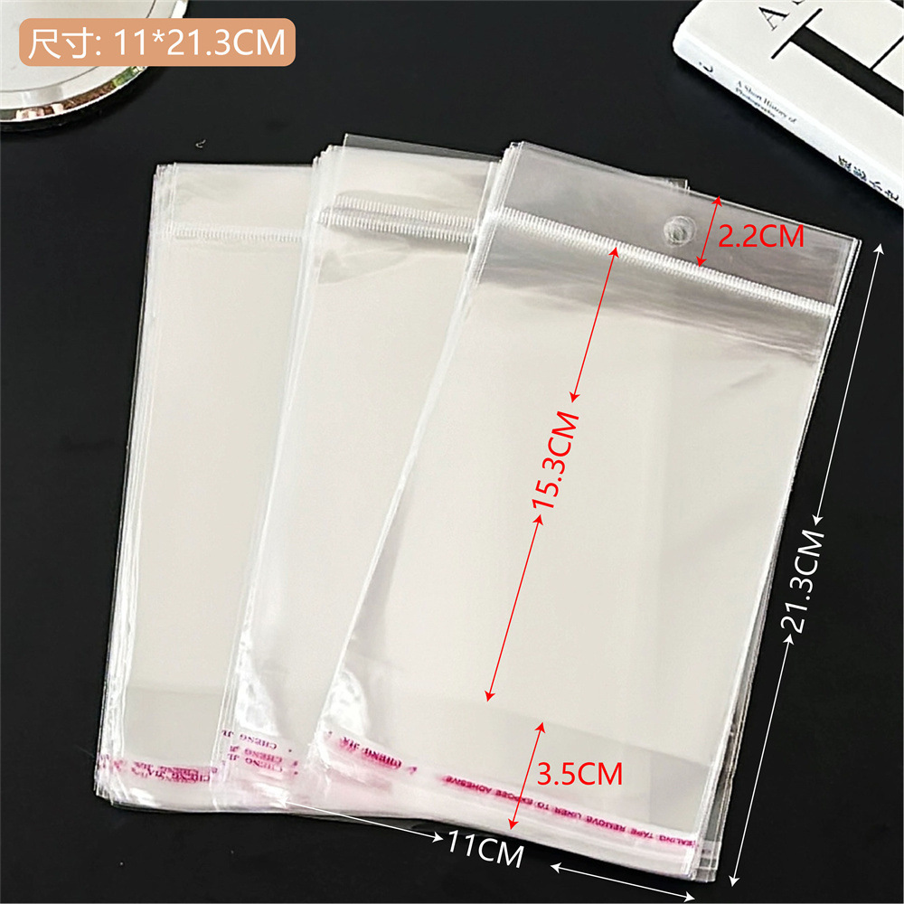 Colección de bolsas opp transparentes, cabeza de tarjeta, bolsa de embalaje trasera, bolsa de joyería pequeña, bolsa autoadhesiva con orificio colgante, bolsa de embalaje de plástico al por mayor
