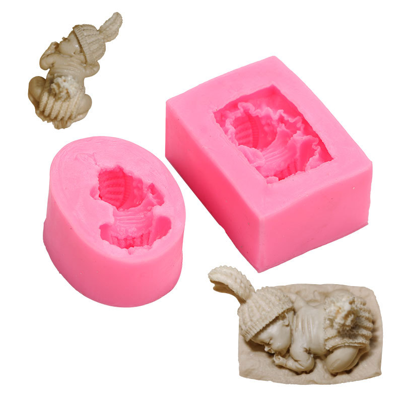 En stock al por mayor tridimensional acostado dormir Bebé forma fondant molde de silicona DIY decoración del coche aromaterapia yeso
