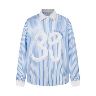 Korean High-End Vertical Stripesd Color-Blocked Long-Sleeved Shirt for Women in Spring & Fall New Style Chic Right Shoulder Slimming Look Top