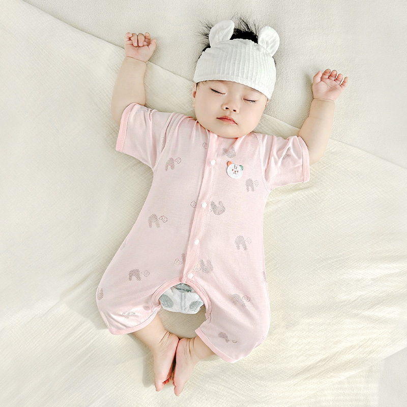 Mono de bebé verano hombres y mujeres niños pequeños estilo delgado transpirable de manga corta con entrepierna abierta mampara recién nacido ropa de verano para bebés