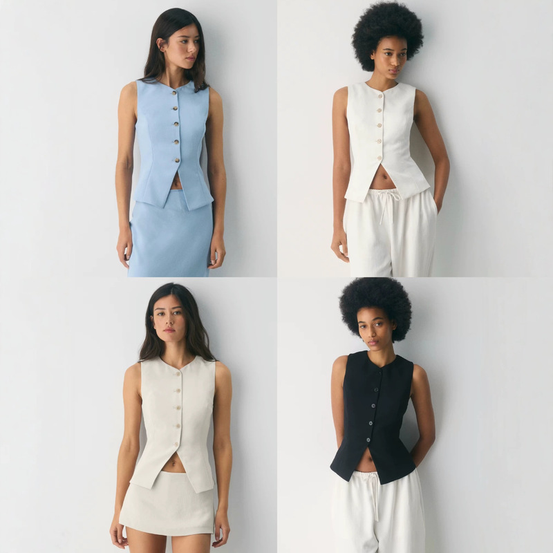Aritzia New Simple and Elegant Sleeveless Slim-Fit Women's Solid Color Fashion Vest for Commuting