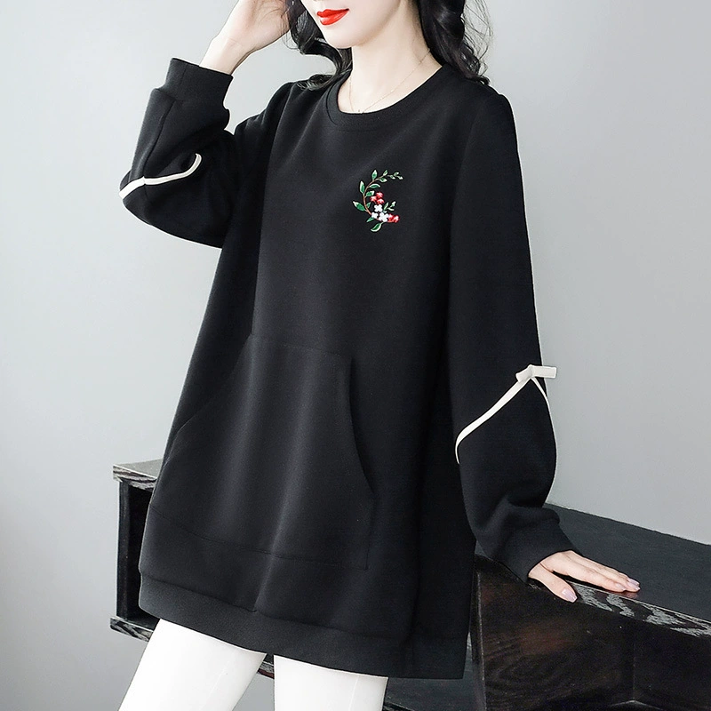 Осенняя и зимняя ретро-вышивка плюс размер 240 кг толстая толстая толстая мм свободная повседневная куртка для укрытия ягодицы для женщин среднего и пожилого возраста