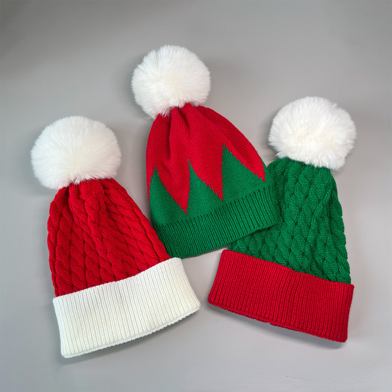 欧米のクリスマス帽毛糸帽秋冬保温毛玉帽子Merry Christmas Bell Hat|undefined