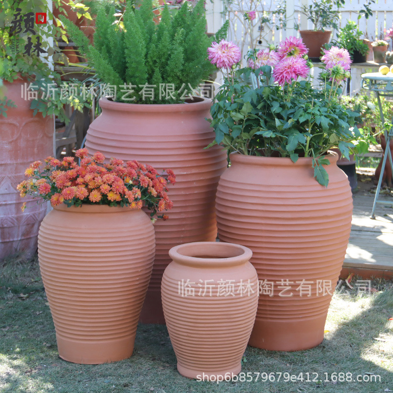 Pot de cerámica roja combinación de floración pot de cerámica gruesa paisaje pot de cerámica transpirable absorción de agua pot de cerámica roja jardín villa decoración pot de cerámica