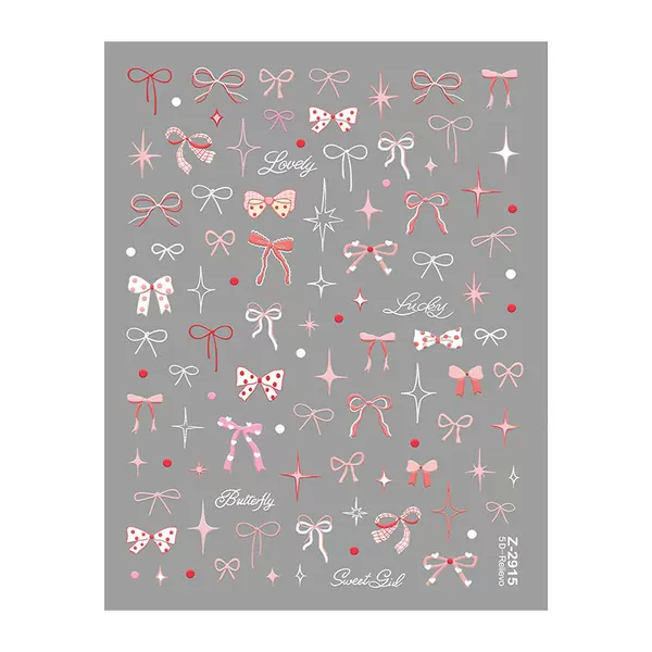 Cross-Border Hot-Selling Ins New 5D Embossed Cartoon Nail Stickers Red and Blue Bowknot 3D Nail Decals Z2916