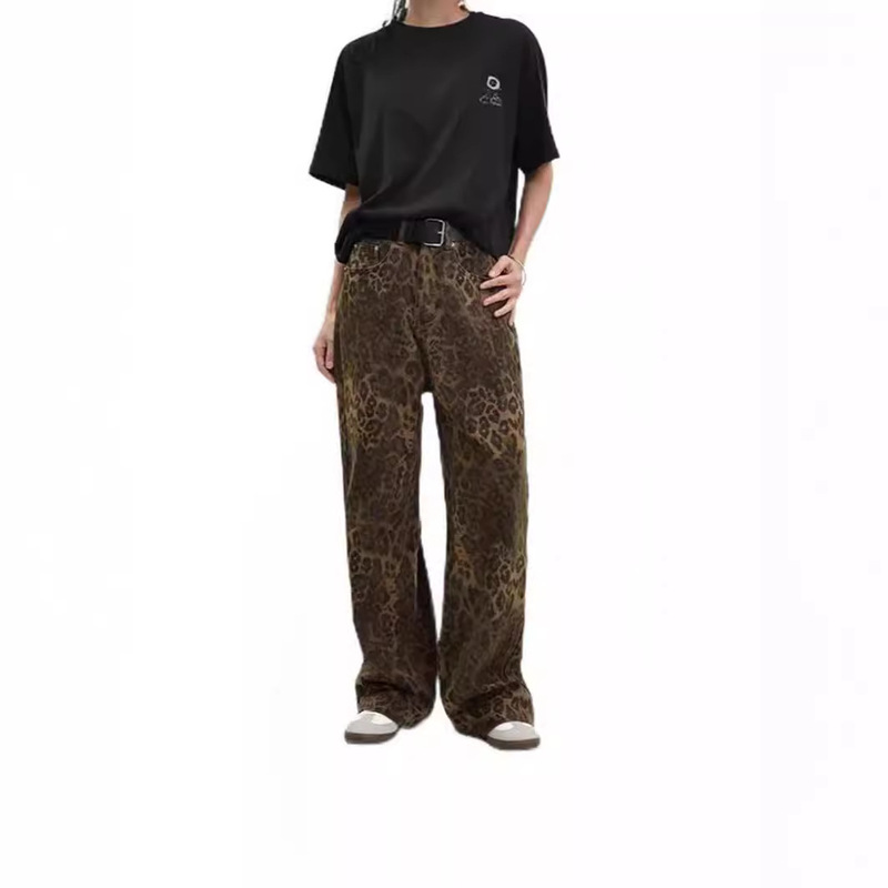 European and American foreign trade cross-border explosions leopard print retro jeans women European and American foreign trade cross-border explosions leopard print retro jeans women