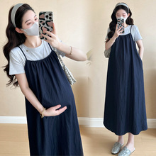 孕妇连衣裙夏法式高级感时尚宽松大码吊带裙套装孕期穿搭潮妈新款
