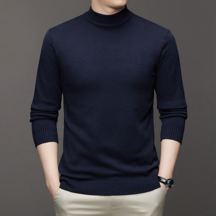 Men's Knitted Jumper With Semi High Neck Casual Warm Base Layer_voghion.com