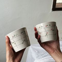 韩式碎花手作感陶瓷杯子咖啡杯猪口杯下午茶杯拿铁拉花杯 礼品杯