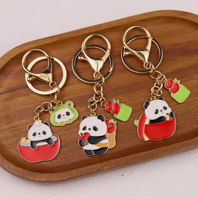 Cute Apple Giant Panda Keychain Chinese Style Cartoon National Treasure Pendant Male and Female Couple Pendant Souvenir Gift
