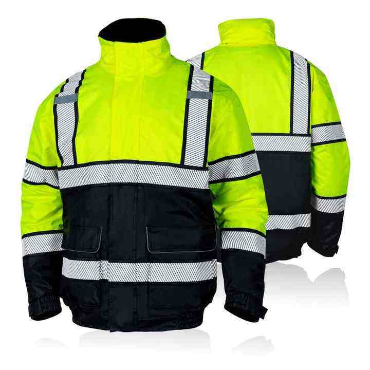 Hot Sale Autumn Winter Zipper High Visibility Waterproof Bomber Jacket with Security Workwear Reflective Work Jacket
