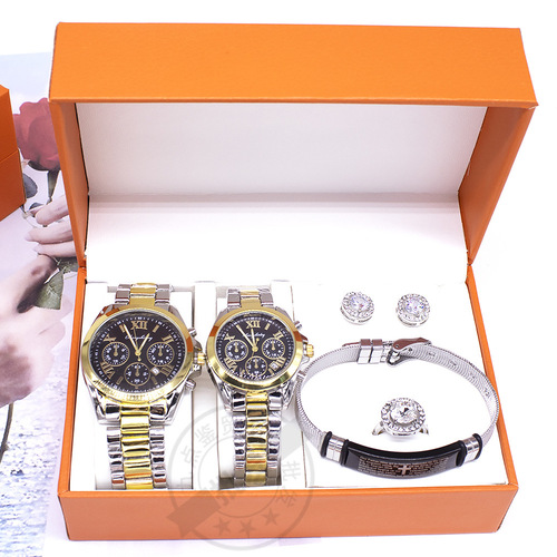 Couples wrist watch set jewelry ring earrings bracelet calendar quartz couple watch