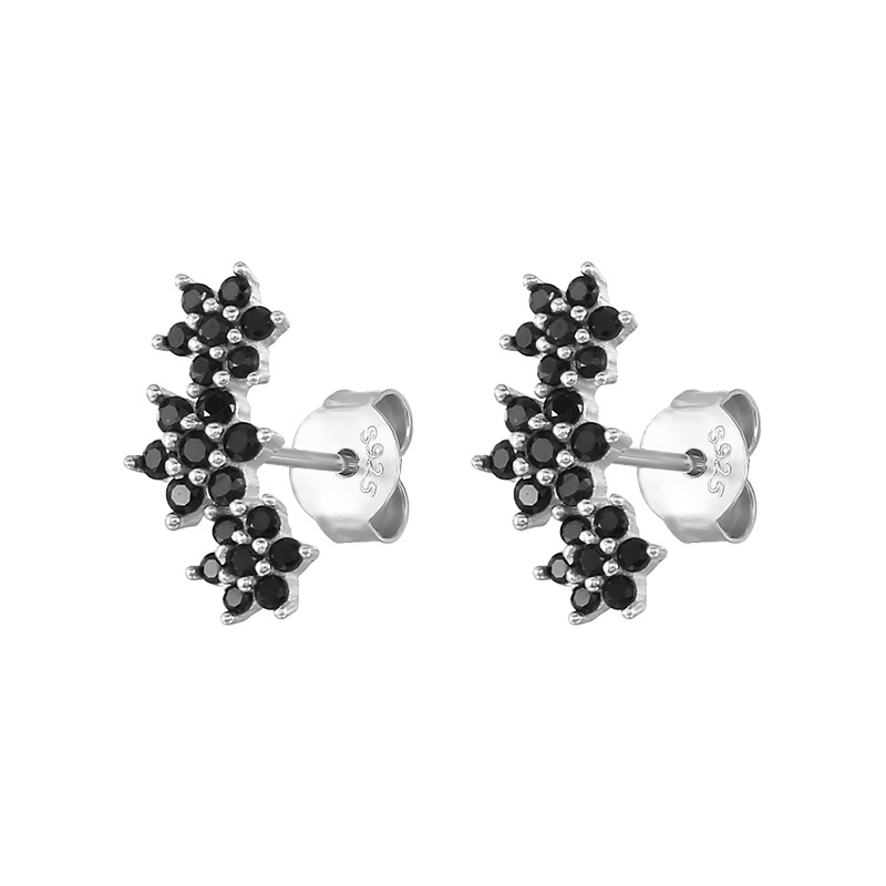 Fashion Snowflake Sterling Silver Inlay Zircon Ear Studs 1 Pair
