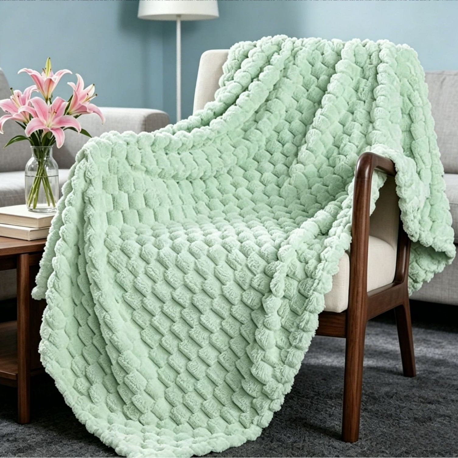 Manta Tejida Térmica para Siesta Jacquard 3D de Poliéster y Franela para Oficina y Dormitorio