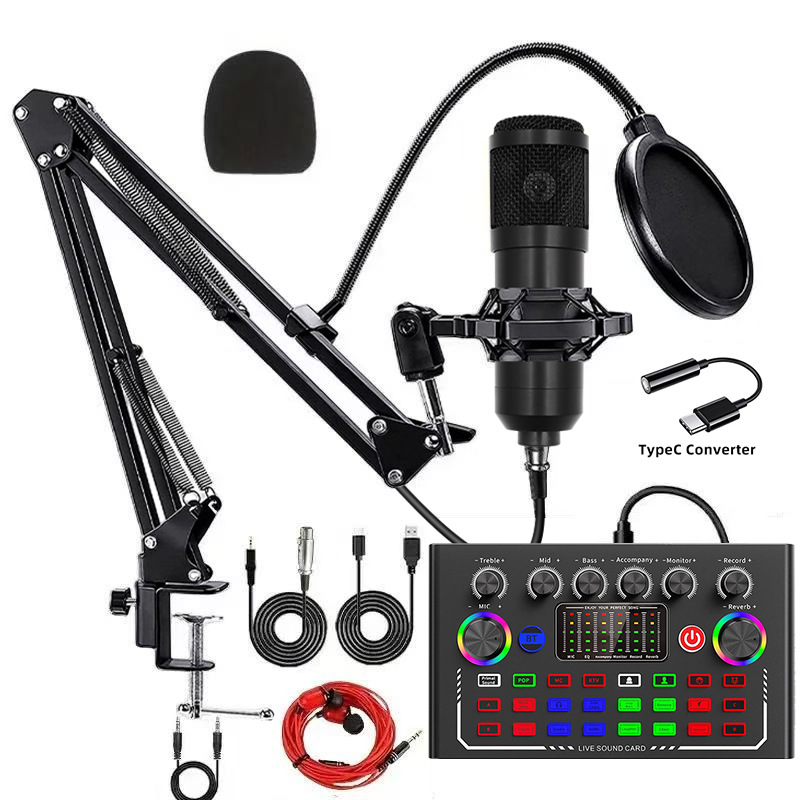 BM800 micrófono de condensador micrófono V8S teléfono celular tarjeta de sonido inglés computadora podcast typec conjunto completo de transmisión en vivo