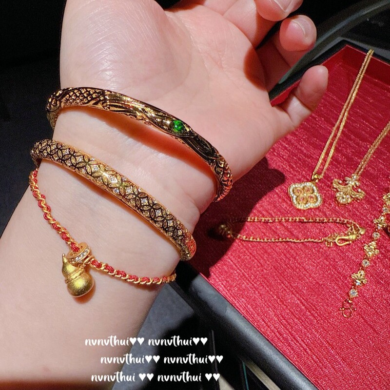 Ancient gold carved copper money gem bracelet new Chinese 18K gold plated iris zircon bracelet Gan Kun circle
