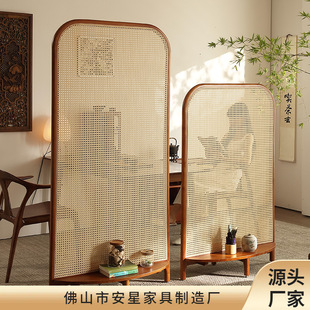 Screen partition is facing the door to the door rattan living room complex medieval porch bedroom solid wood mobile Japanese-style seat screen Chinese style