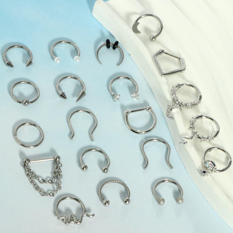20PCS Stainless Steel Nose Ring Ball Horseshoe Piercing Jewelry Set - Mixed Styles Gold Tone detail image 9
