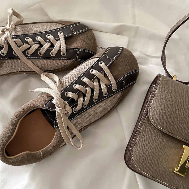 In-Stock Sheepskin Version~Vintage Round-Toe Flat German Training Shoes Versatile Lace-Up Sneakers Women's Casual Sports Shoes In-Stock Sheepskin Version~Vintage Round-Toe Flat German Training Shoes Versatile Lace-Up Sneakers Women's Casual Sports Shoes