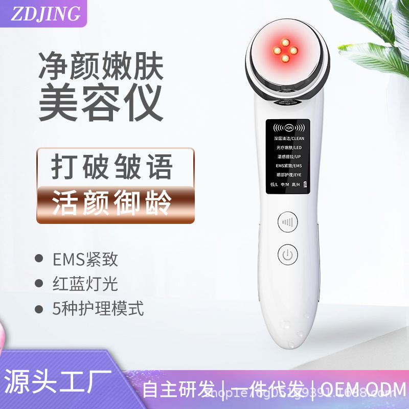 Home Beauty Instrument Import Instrument Export Instrument Ems Microcurrent Firming and Lifting Colored Light Rejuvenation Facial Massage Warm