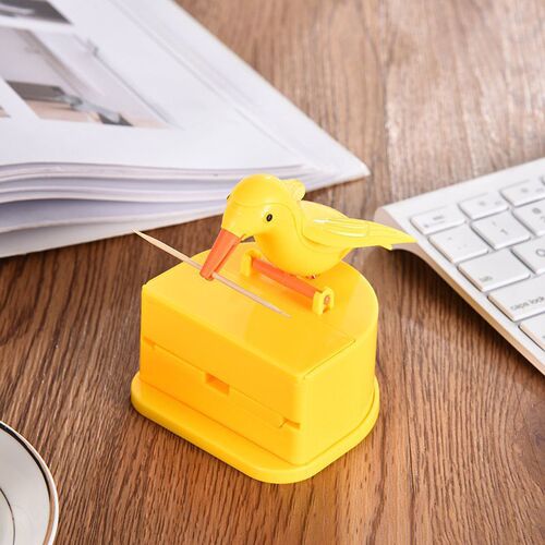 Press the smart toothpick canister Cute little bird toothpick box Cylinder press-type toothpick box home living room storage box