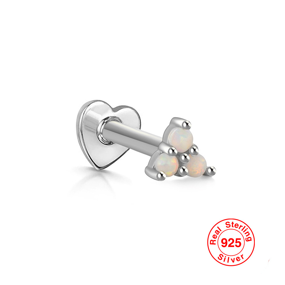 S925 plata esterlina ópalo diamante incrustado en forma de corazón hilo piercing oído hueso Stud Europea y Americana Venta caliente de alta calidad pendientes