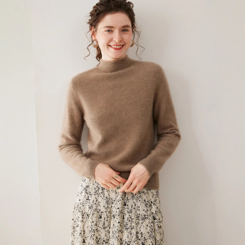 Autumn and Winter New Women's Cashmere Sweater Thickeneded Half-High Curled Collar Loose Casual Sweater Large Size Knitted Bottoming Sweater Autumn and Winter New Women's Cashmere Sweater Thickeneded Half-High Curled Collar Loose Casual Sweater Large Size Knitted Bottoming Sweater
