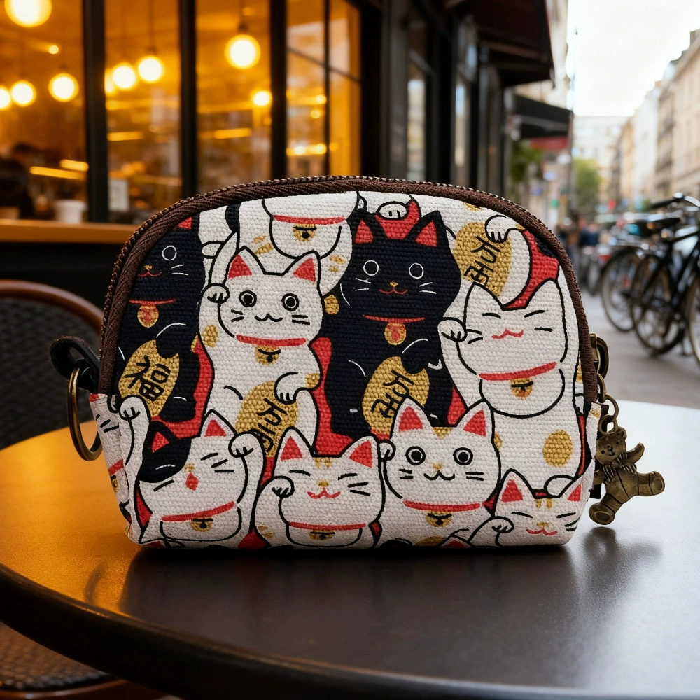 Cartoon Key Wallet Zipper Coin Pouch, Organizer Bag, Cotton Option, 11×2×9 cm