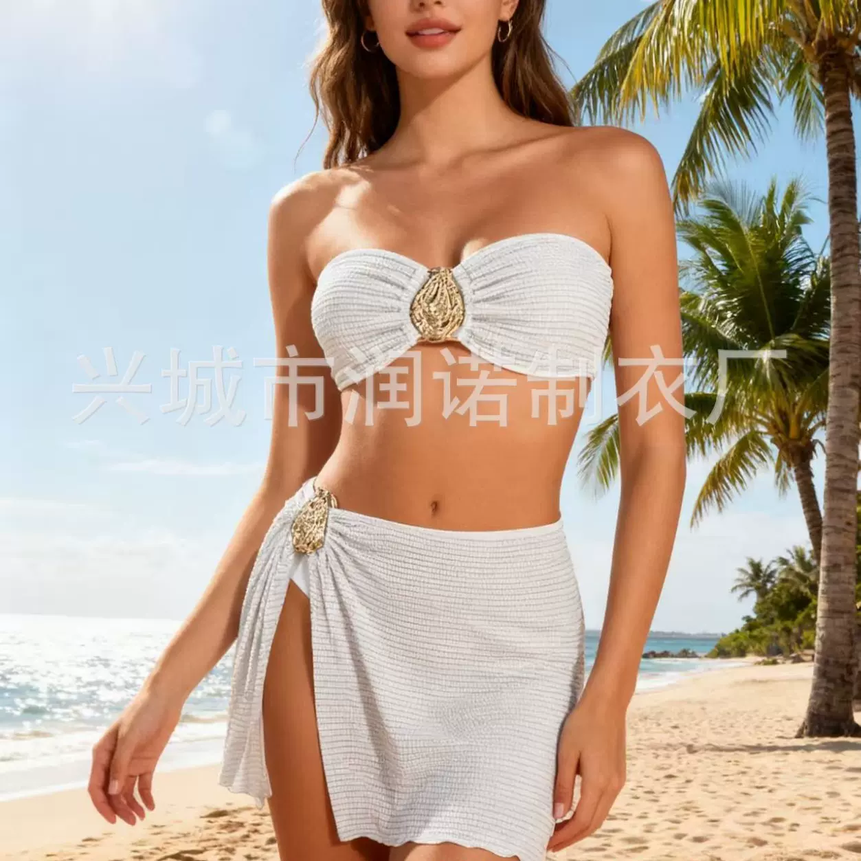 2026新款bikini温泉度假沙滩三件套分体比基尼裙式性感泳衣工厂批