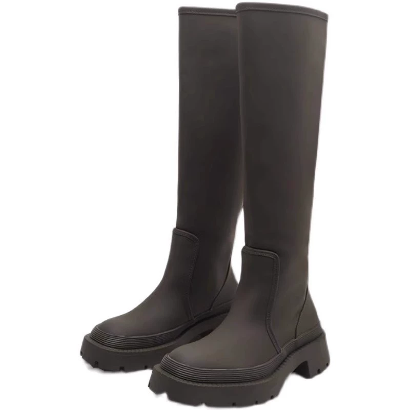 Зеленая Черная машина для посадки травы, идущая по миру, высокие рыцарские сапоги на толстой подошве для похудения для женщин на флисовой подкладке