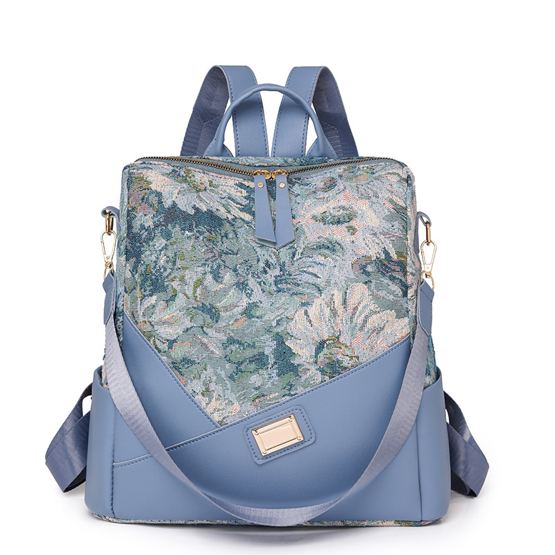 Fábrica al por mayor 2024 nueva mochila antirrobo de color de contraste para mujer mochila de viaje multiusos multifuncional de nailon simple