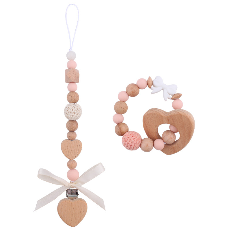 Nuevo bebé hecho a mano bowknot chupete cadena calmante bebé DIY amor mordedor pulsera juguete conjunto de dos piezas