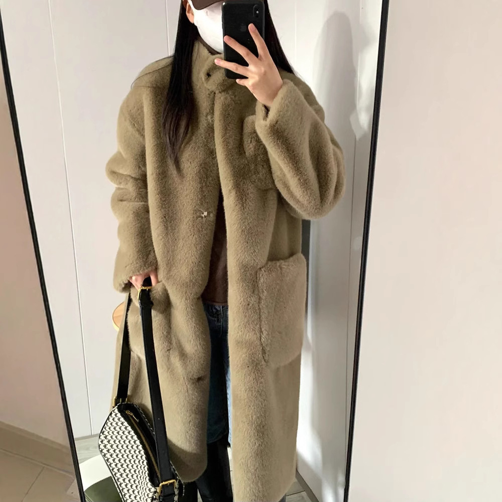 친환경 모피 겨울 모피 원피스 중장 두꺼운 밍크 양털 무릎 위로 게으른 바람 마오 마오 코트
