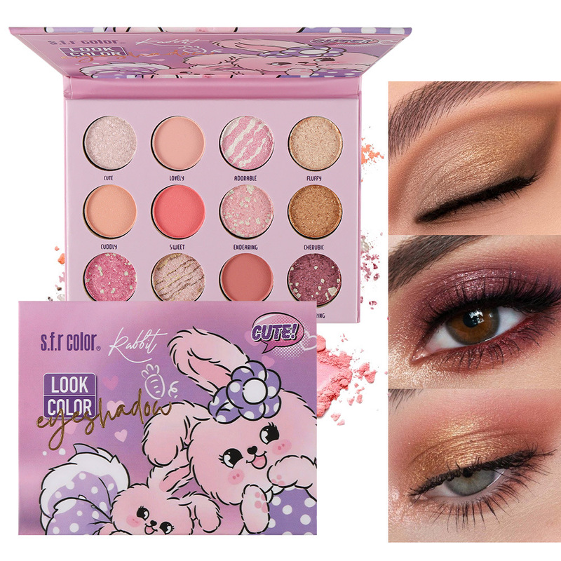 S.F.R Grape Pink Purple Twelve-Color Eyeshadow Portable Earth-Toned Matte Pearlescent Fine Glitter Eyeshadow Palette Cross-Border
