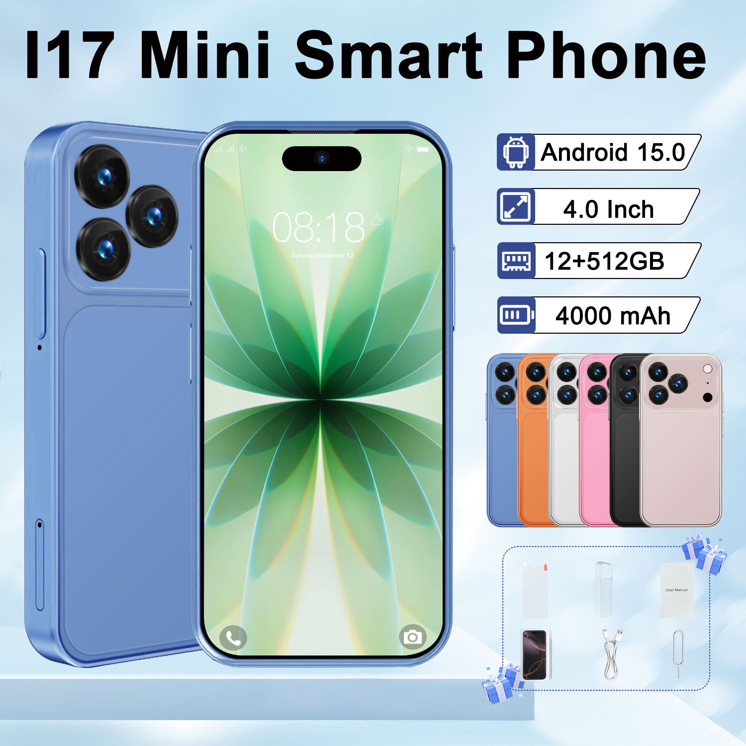 I17Mini Cross-Border Creative Mini 4.0inch Small Mobile Phone Hd Smart Island Real 4g Kidsren's Smart Phone