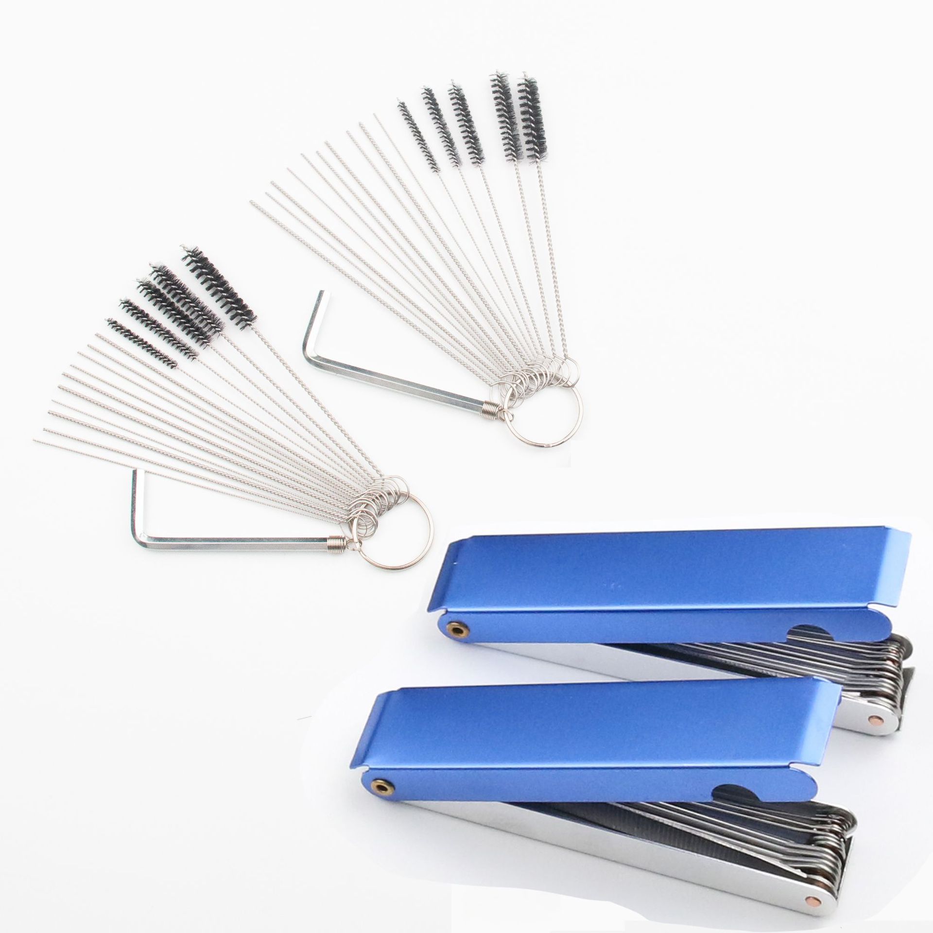 Cepillo de limpieza del carburador, pistola de pulverización, cepillo de limpieza de la pluma, raspador de caja de aluminio de aguja de acero inoxidable
