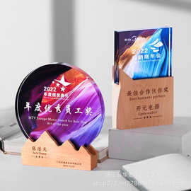 新款水晶奖杯实木炫彩奖杯水晶奖牌企业员工年会颁奖毕业季纪念品