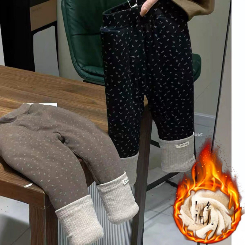 Girls' Autumn and Winter Warm Cotton Pants, Three-Layer Quilted Leggings, Floral Patchwork Slouch Pants