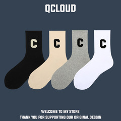 C字母襪子女春秋中筒襪ins潮網紅款長襪外穿春夏配鯊魚褲長筒襪