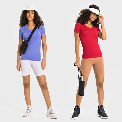 Spring new European and American slim and tall sports and leisure T-shirts for women, running and fitness round neck short-sleeved yoga tops