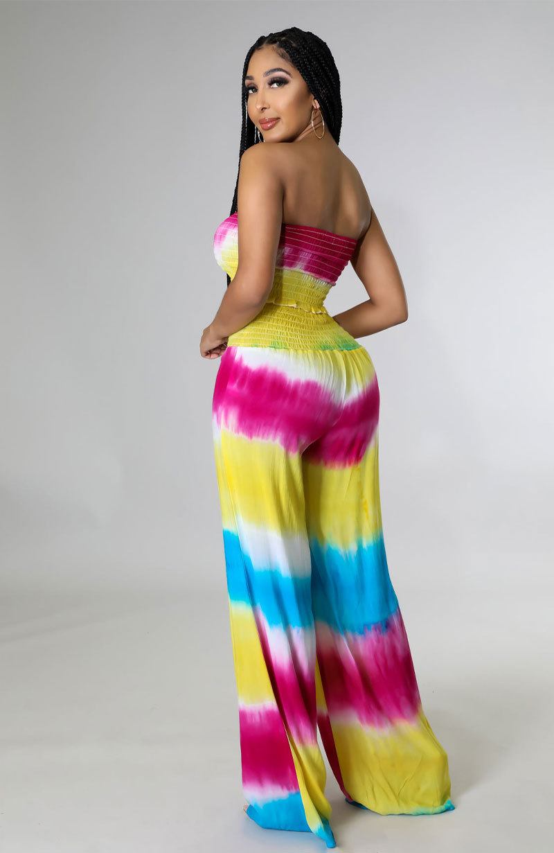 color printed crop tube top wide leg pants two-piece set NSXHX127644