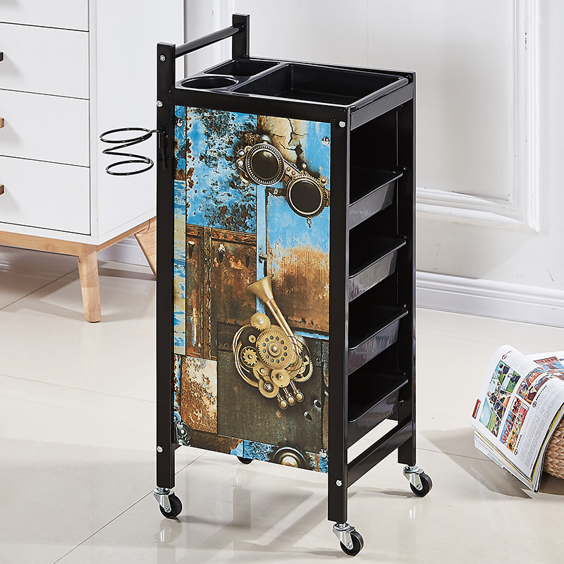 レトロ理髪カートヘアサロントロリーバーバー理髪店パーマ染料ツールカート美容トロリー