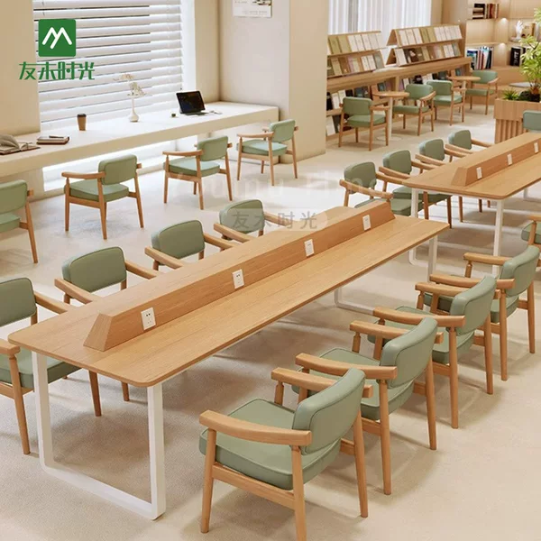 Casual Book Bar Tables and Chairs, Milk Tea Shop Solid Wood Chairs, School Library Reading Tables and Chairs, Conference Room Training Long Tables