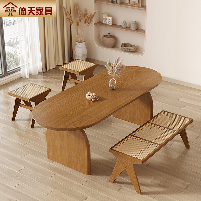 Yi Tian Chaji Wind Dining Table Original Wood Household Rectangular Dining Table Small Apartment Dining Table Solid Wood Dining Table Chair Combination 