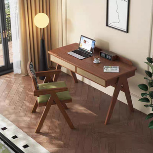 Shaji Feng All Solid Wood Desk Home Study Ash Wood Desk Small Apartment Retro Simple Black Computer Desk
